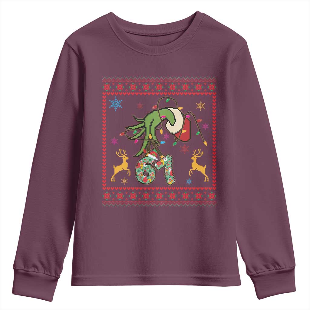 Green Hand 67 Meme Ugly Sweater Youth Sweatshirt Funny Holiday Gift TS12 Maroon Print Your Wear