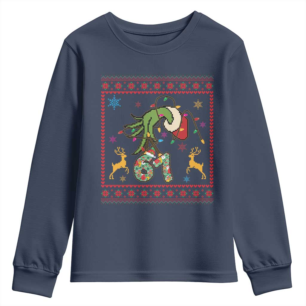 Green Hand 67 Meme Ugly Sweater Youth Sweatshirt Funny Holiday Gift TS12 Navy Print Your Wear