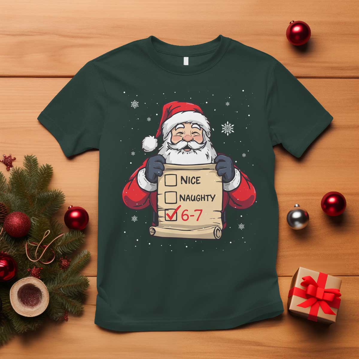 Funny Santa Six Seven Meme T Shirt Gen Z Christmas Gift TS12 Dark Forest Green Print Your Wear