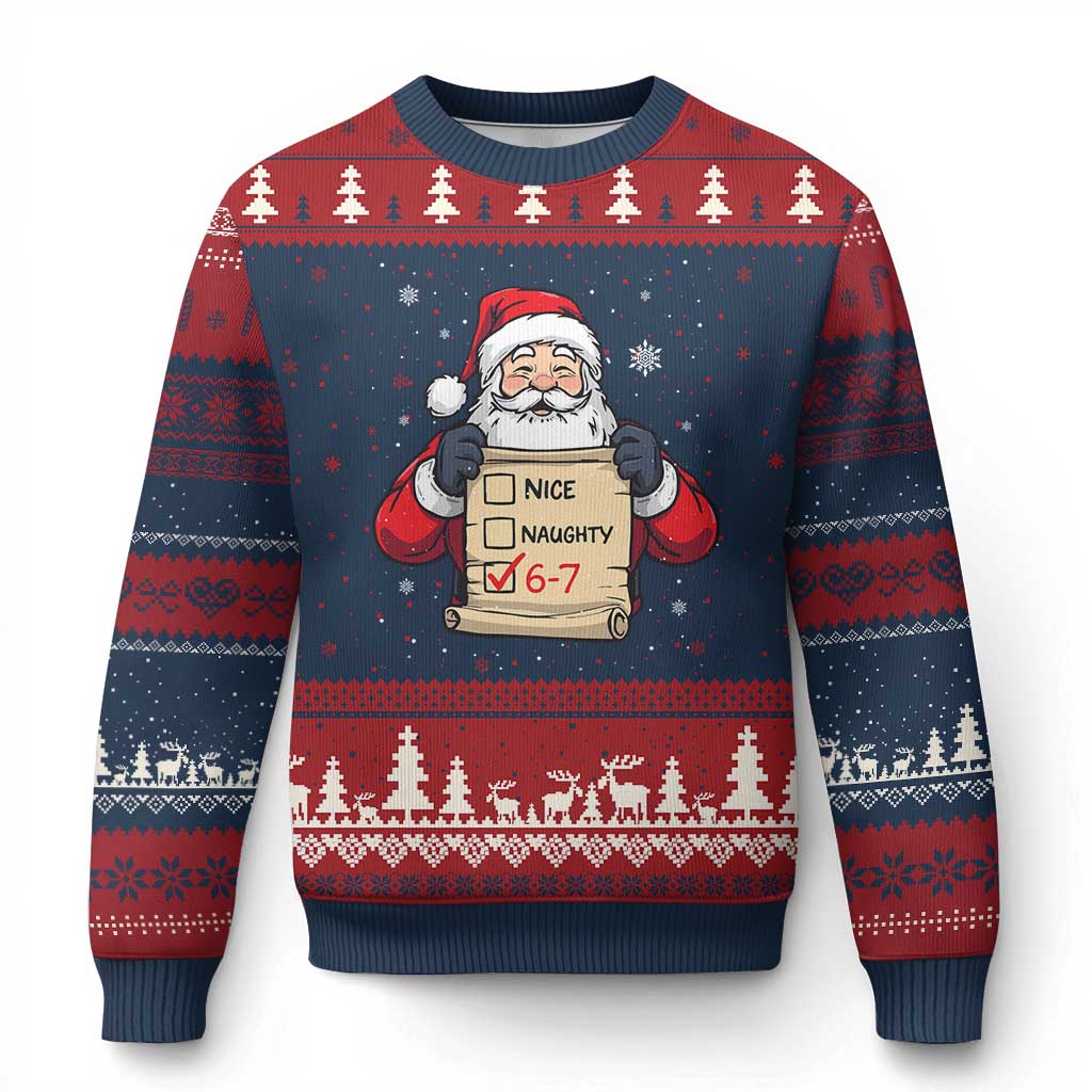 Funny Santa Six Seven Meme Ugly Christmas Sweater Gen Z Xmas Gift TS12 Navy Red Print Your Wear