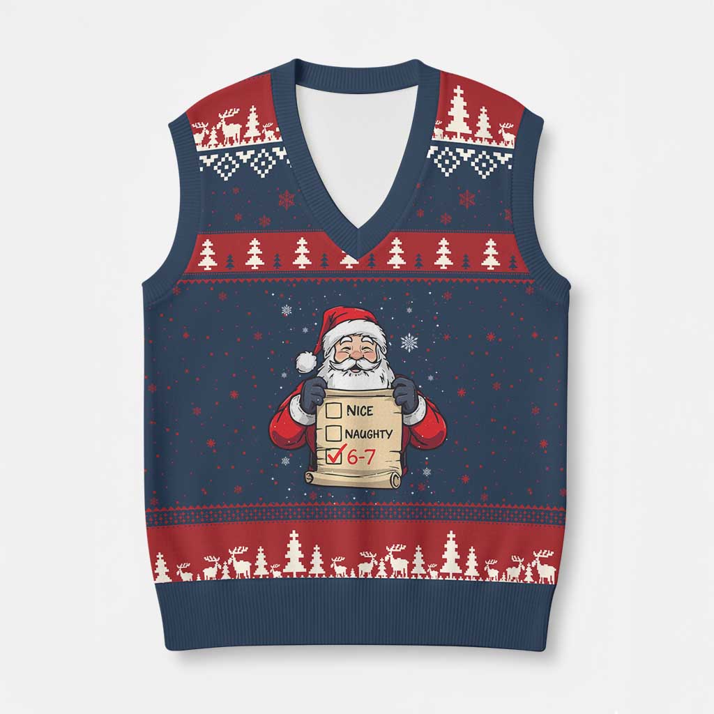 Funny Santa Six Seven Meme V-Neck Knit Sweater Vest Gen Z Xmas Gift TS12 Navy Red Print Your Wear
