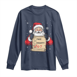 Funny Santa Six Seven Meme Long Sleeve Shirt Gen Z Christmas Gift TS12 Navy Print Your Wear