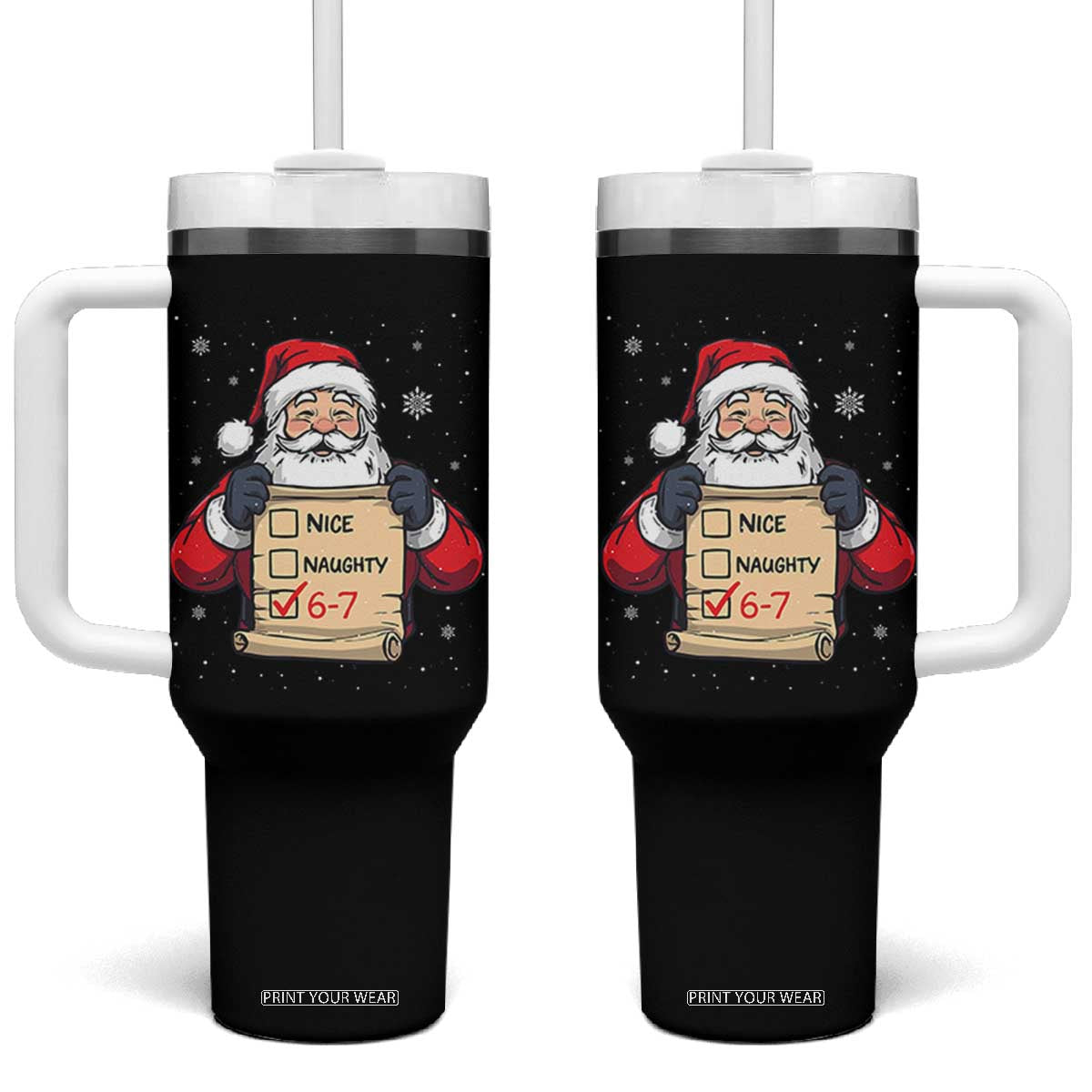 Funny Santa Six Seven Meme Tumbler With Handle Gen Z Christmas Gift TS12 One Size: 40 oz Black Print Your Wear