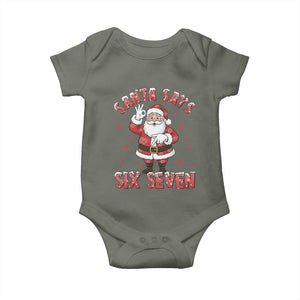 Funny Christmas Meme Gift Baby Onesie Santa Says Six Seven TS12 Military Green Print Your Wear