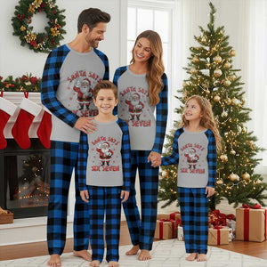 Funny Christmas Meme Gift Plaid Pajama Set Santa Says Six Seven TS12 Blue Plaid Print Your Wear