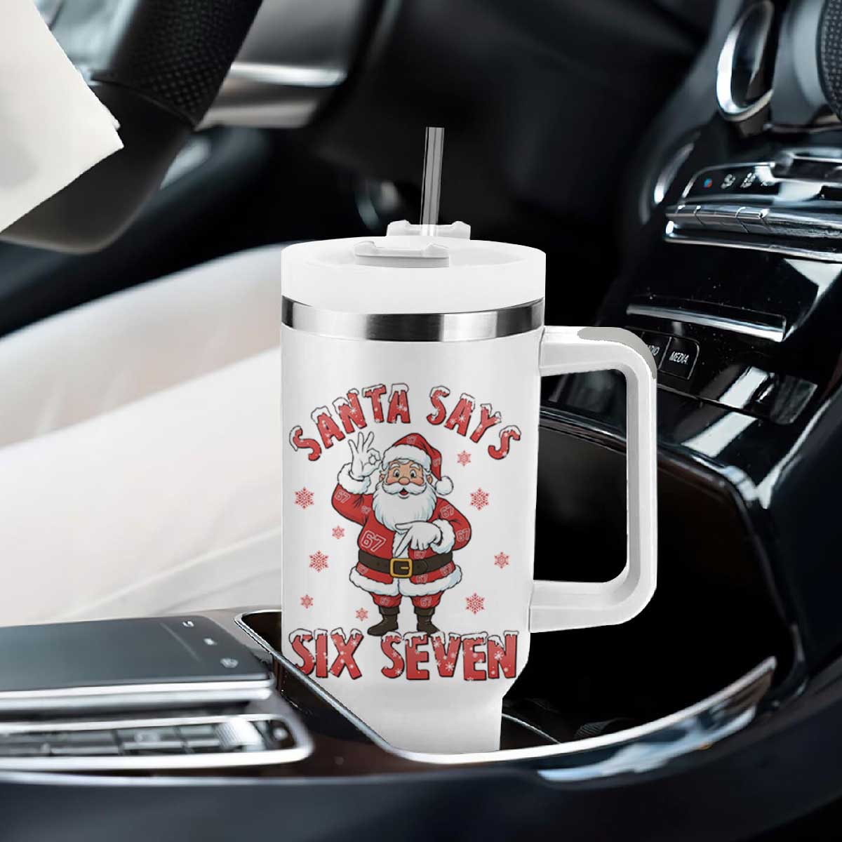 Funny Christmas Meme Gift Tumbler With Handle Santa Says Six Seven TS12 Print Your Wear
