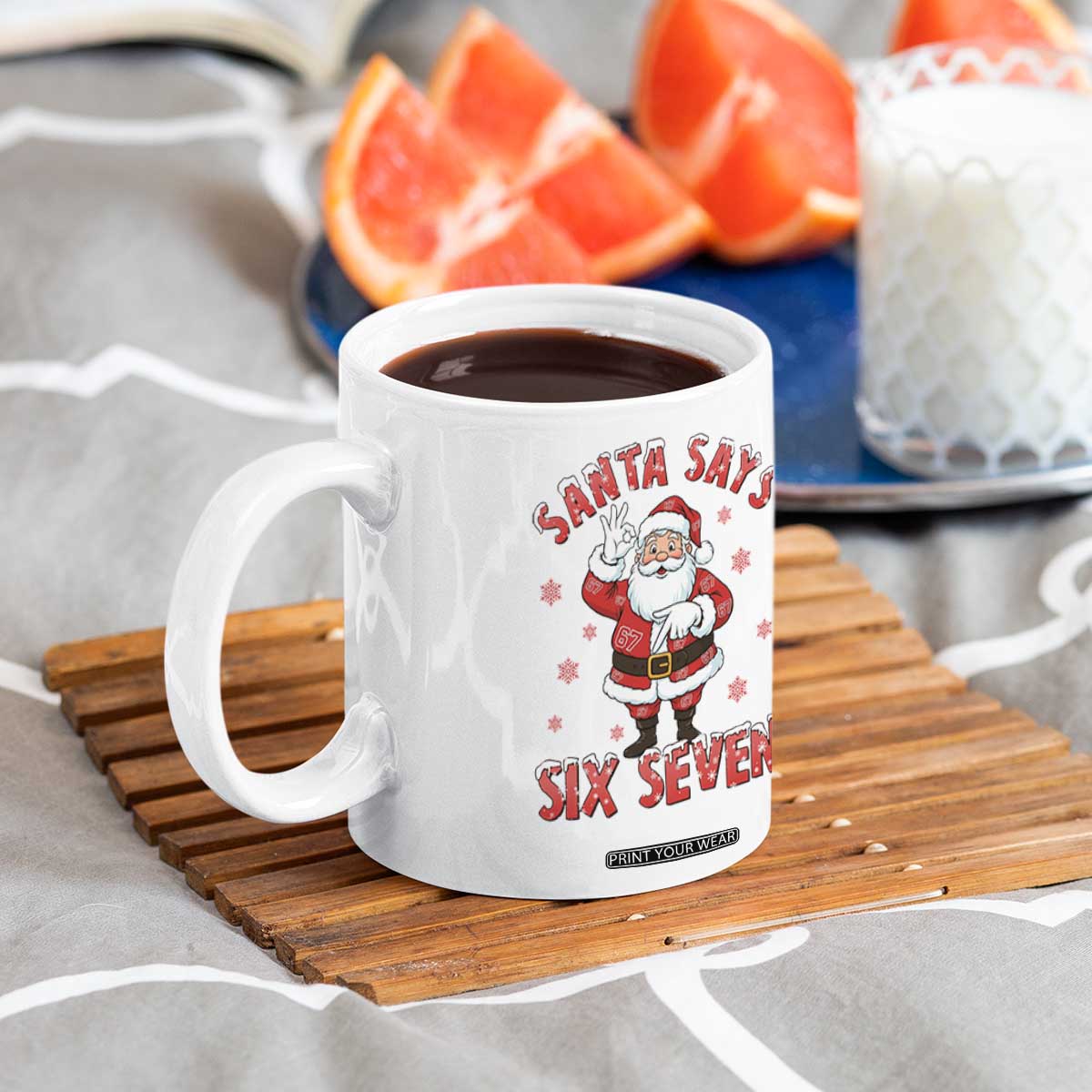 Funny Christmas Meme Gift Coffee Mug Santa Says Six Seven TS12 Print Your Wear