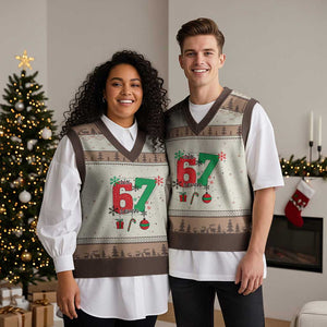 Funny Six Seven Meme Trendy TikTok V-Neck Knit Sweater Vest Xmas Gift TS12 Mocha Mousse Print Your Wear