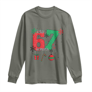 Funny Six Seven Meme Trendy TikTok Long Sleeve Shirt Christmas Gift TS12 Military Green Print Your Wear