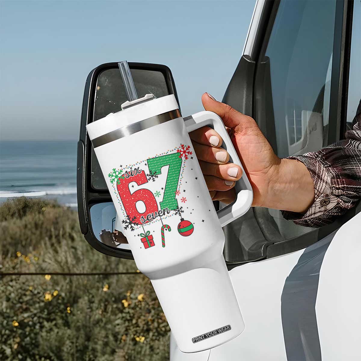 Funny Six Seven Meme Trendy TikTok Tumbler With Handle Christmas Gift TS12 Print Your Wear