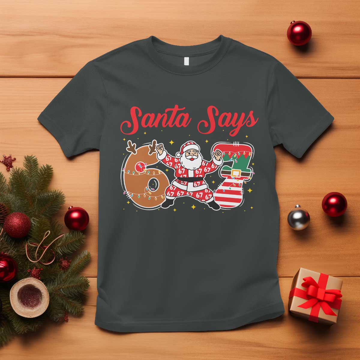 Funny Santa Says Six Seven Meme T Shirt Holiday Gift For Gen Z TS12 Dark Heather Print Your Wear