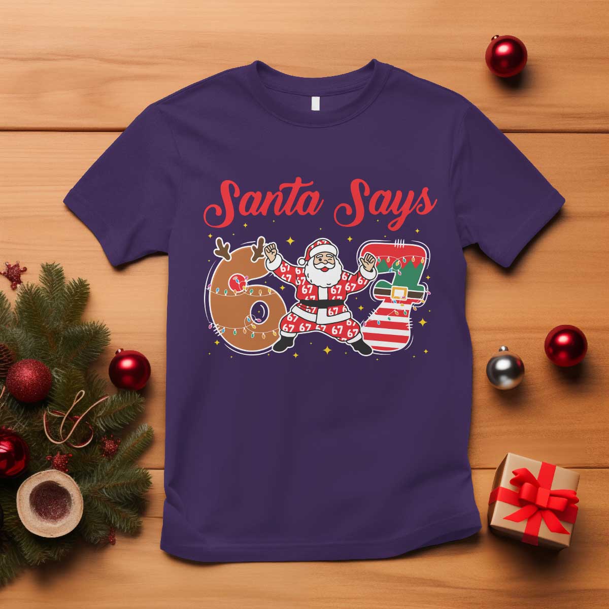 Funny Santa Says Six Seven Meme T Shirt Holiday Gift For Gen Z TS12 Purple Print Your Wear