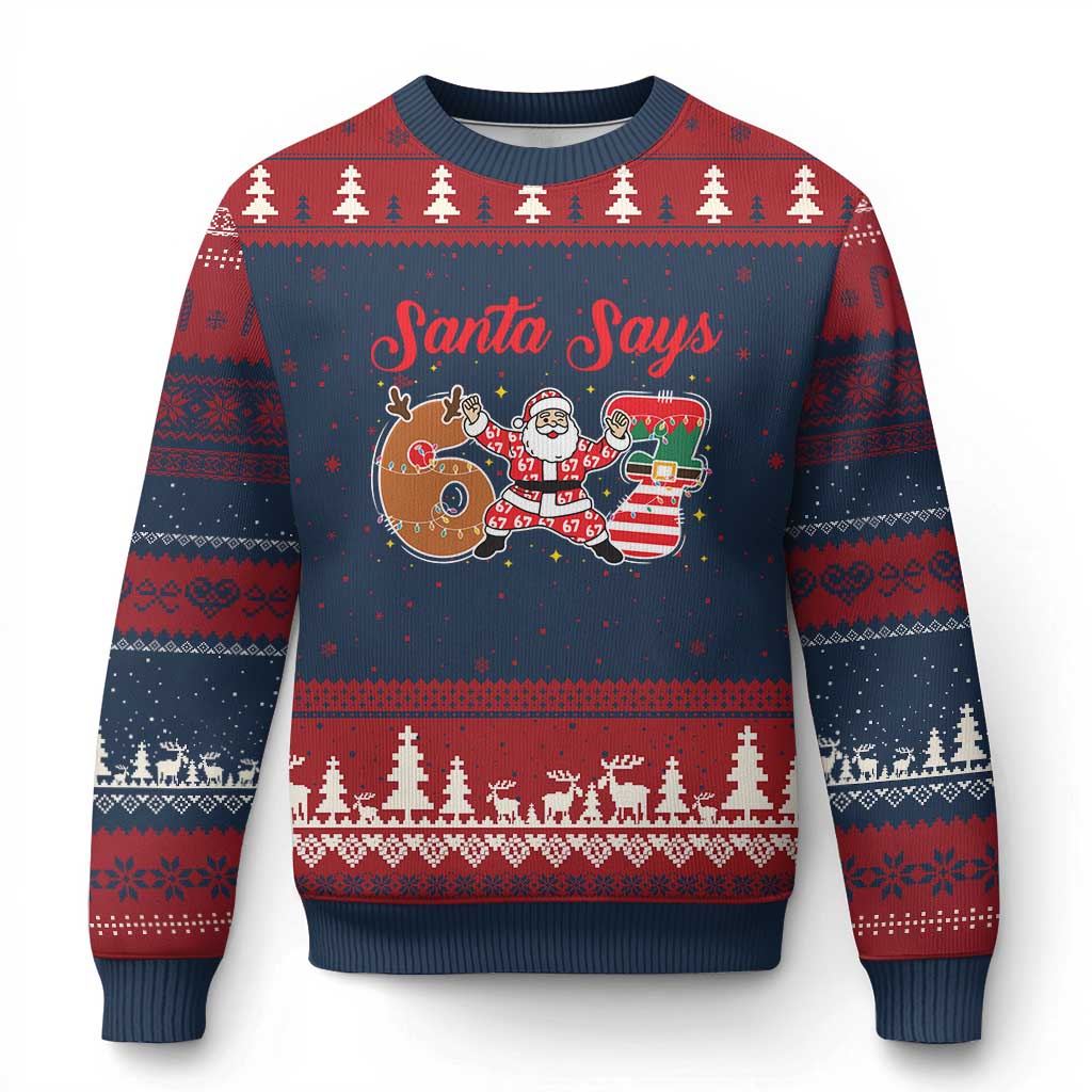 Funny Santa Says Six Seven Meme Ugly Christmas Sweater Holiday Gift For Gen Z TS12 Navy Red Print Your Wear