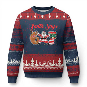 Funny Santa Says Six Seven Meme Ugly Christmas Sweater Holiday Gift For Gen Z TS12 Navy Red Print Your Wear