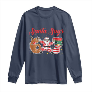 Funny Santa Says Six Seven Meme Long Sleeve Shirt Holiday Gift For Gen Z TS12 Navy Print Your Wear