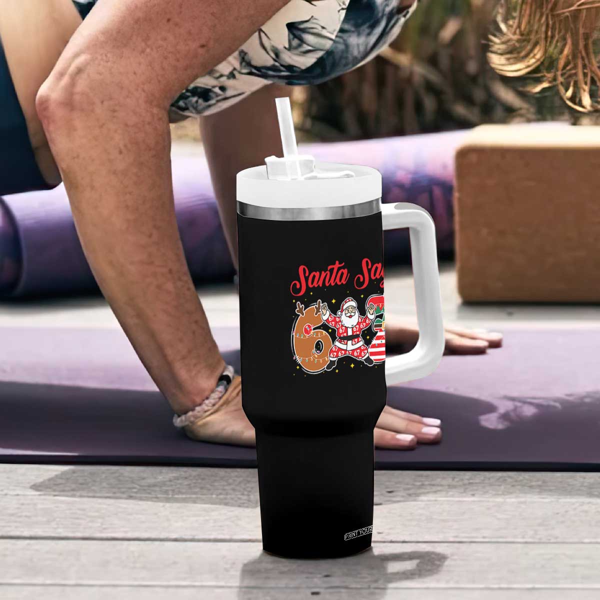 Funny Santa Says Six Seven Meme Tumbler With Handle Holiday Gift For Gen Z TS12 Print Your Wear