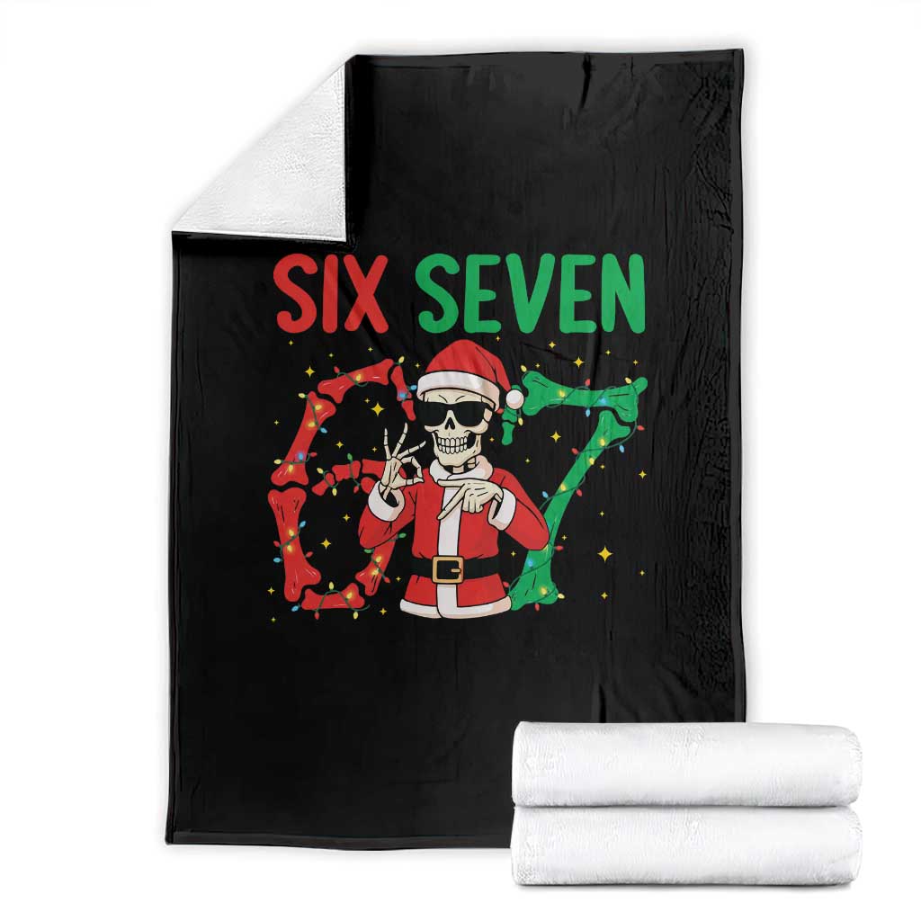 Funny Santa Skeleton Says Six Seven Throw Blanket Christmas Meme Gift TS12 Black Print Your Wear
