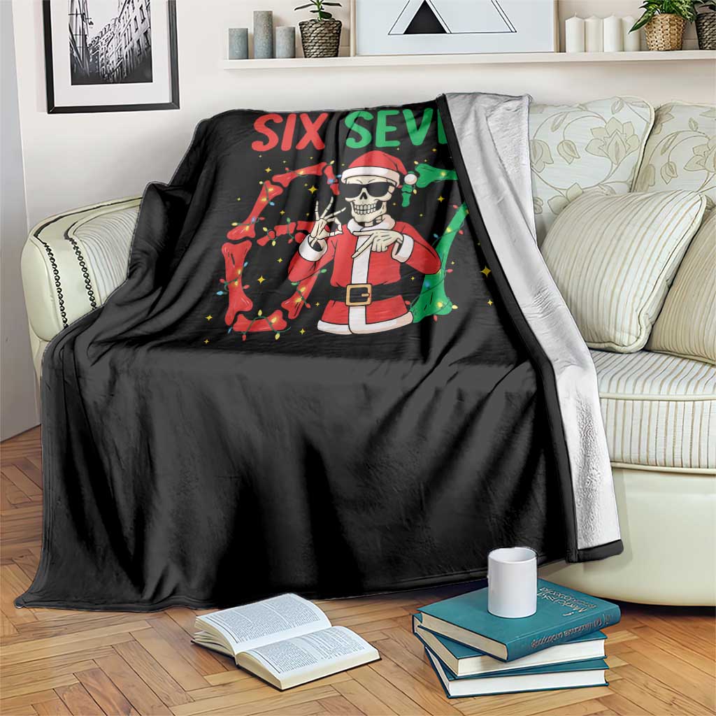 Funny Santa Skeleton Says Six Seven Throw Blanket Christmas Meme Gift TS12 Print Your Wear