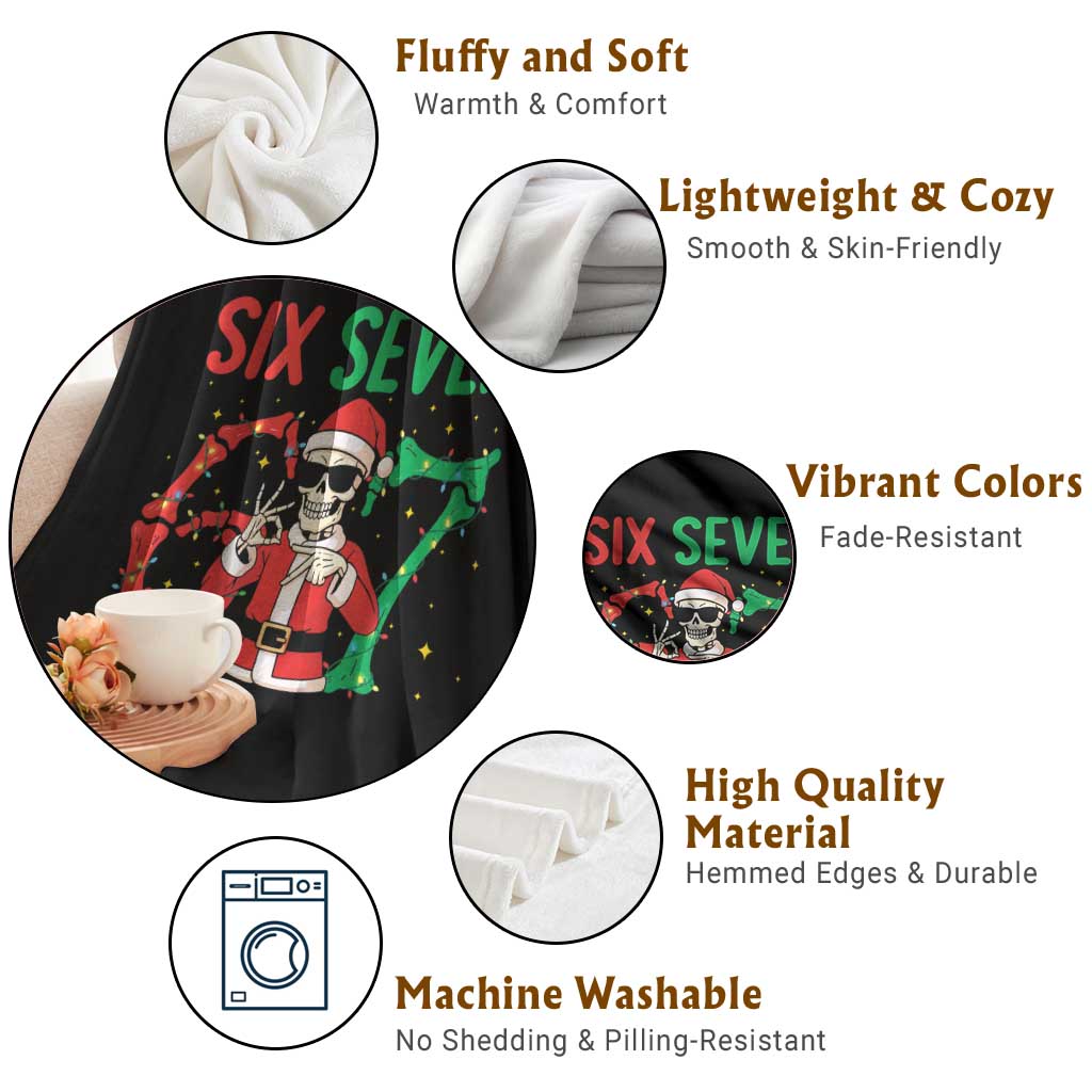 Funny Santa Skeleton Says Six Seven Throw Blanket Christmas Meme Gift TS12 Print Your Wear