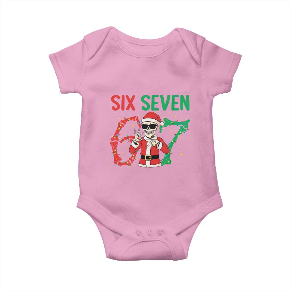 Funny Santa Skeleton Says Six Seven Baby Onesie Christmas Meme Gift TS12 Light Pink Print Your Wear