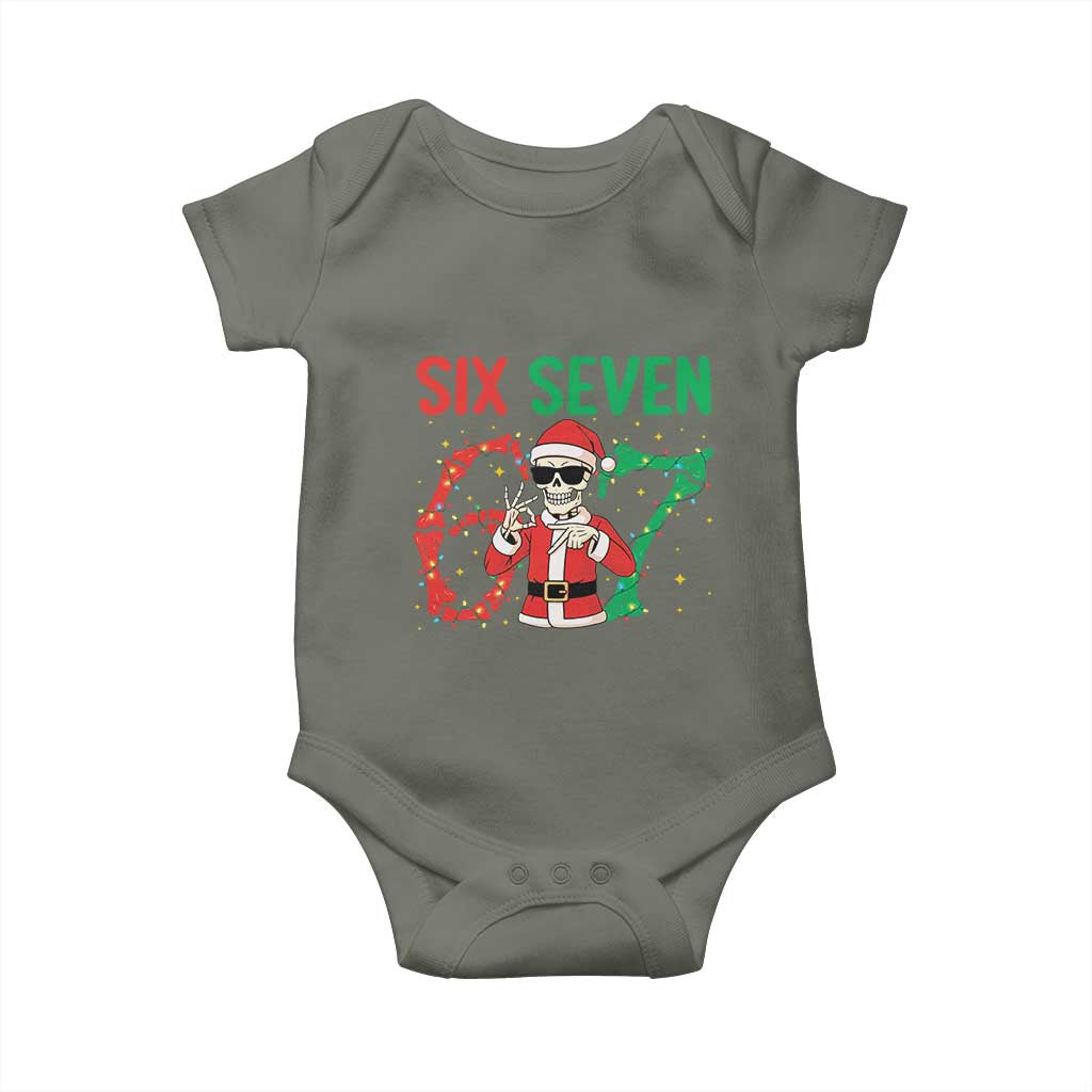 Funny Santa Skeleton Says Six Seven Baby Onesie Christmas Meme Gift TS12 Military Green Print Your Wear