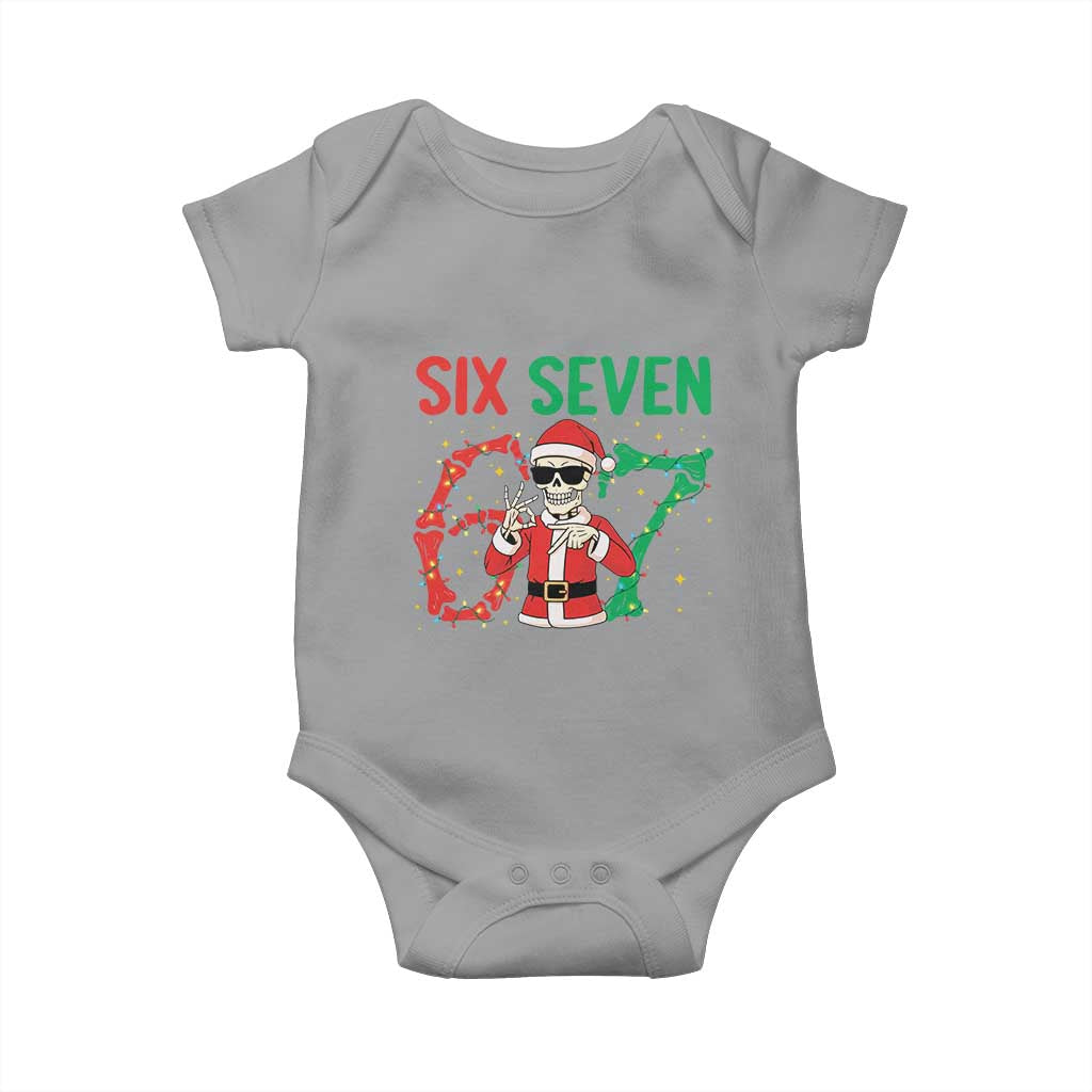 Funny Santa Skeleton Says Six Seven Baby Onesie Christmas Meme Gift TS12 Sport Gray Print Your Wear