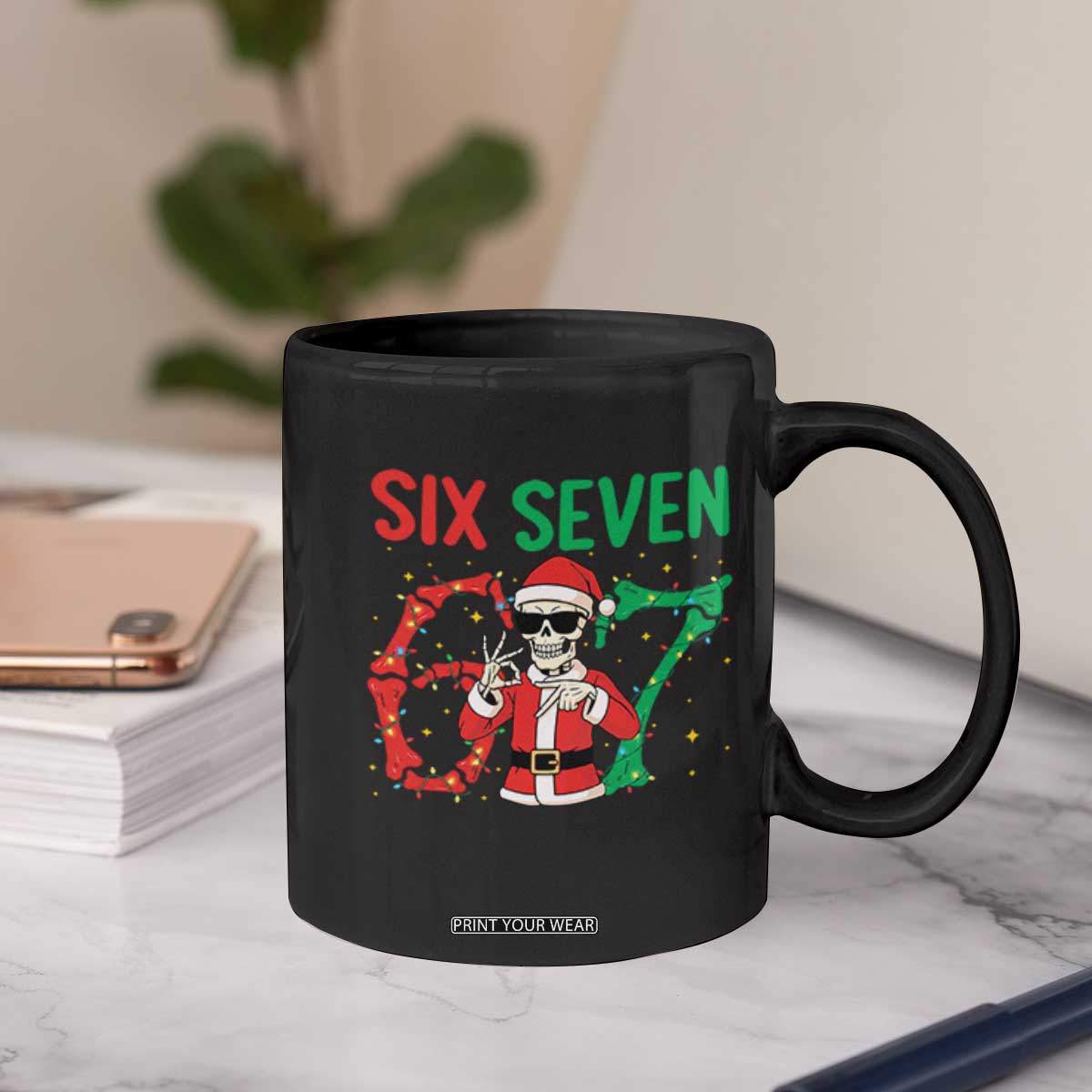 Funny Santa Skeleton Says Six Seven Coffee Mug Christmas Meme Gift TS12 Print Your Wear