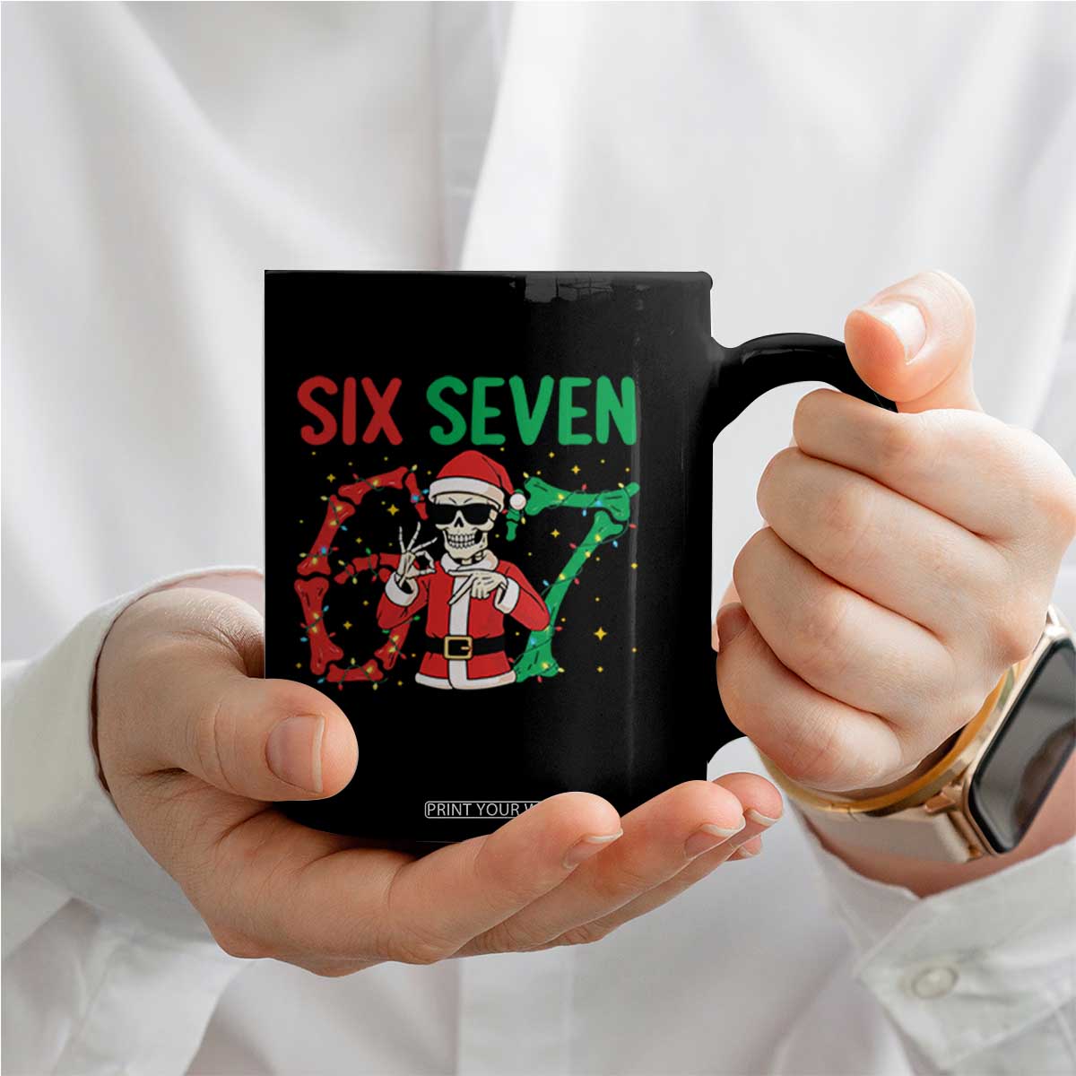 Funny Santa Skeleton Says Six Seven Coffee Mug Christmas Meme Gift TS12 Print Your Wear