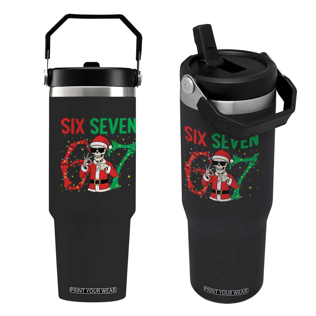 Funny Santa Skeleton Says Six Seven Flip Straw Tumbler Christmas Meme Gift TS12 One Size: 30 oz Black Print Your Wear