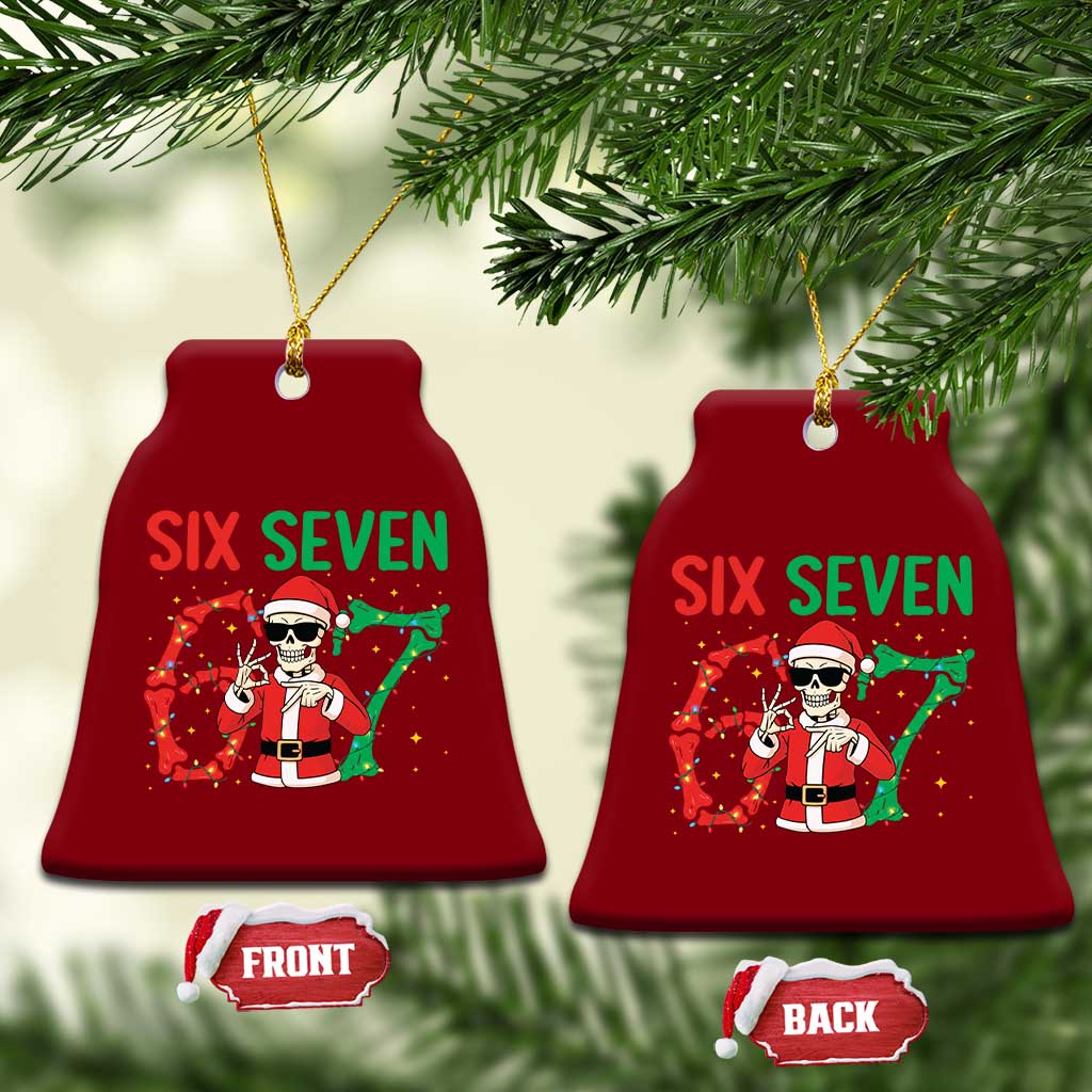 Funny Santa Skeleton Says Six Seven Ceramic Ornament Christmas Meme Gift TS12 Print Your Wear