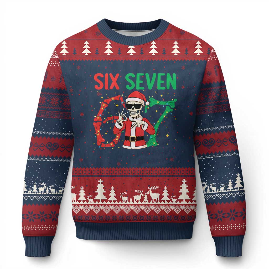 Funny Santa Skeleton Says Six Seven Ugly Christmas Sweater Xmas Meme Gift TS12 Navy Red Print Your Wear