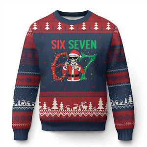 Funny Santa Skeleton Says Six Seven Ugly Christmas Sweater Xmas Meme Gift TS12 Navy Red Print Your Wear