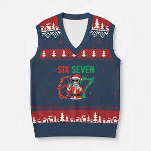 Funny Santa Skeleton Says Six Seven V-Neck Knit Sweater Vest Xmas Meme Gift TS12 Navy Red Print Your Wear