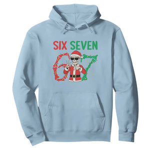 Funny Santa Skeleton Says Six Seven Hoodie Christmas Meme Gift TS12 Light Blue Print Your Wear
