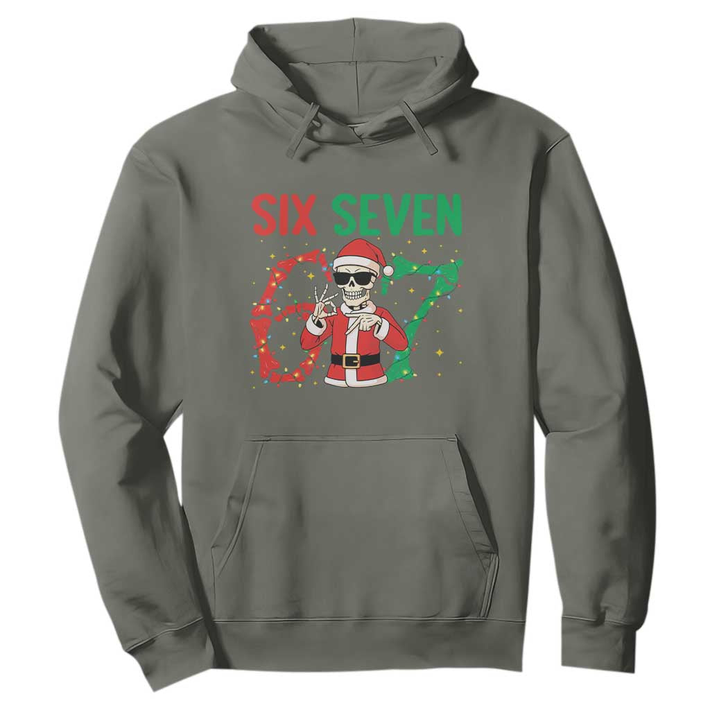 Funny Santa Skeleton Says Six Seven Hoodie Christmas Meme Gift TS12 Military Green Print Your Wear