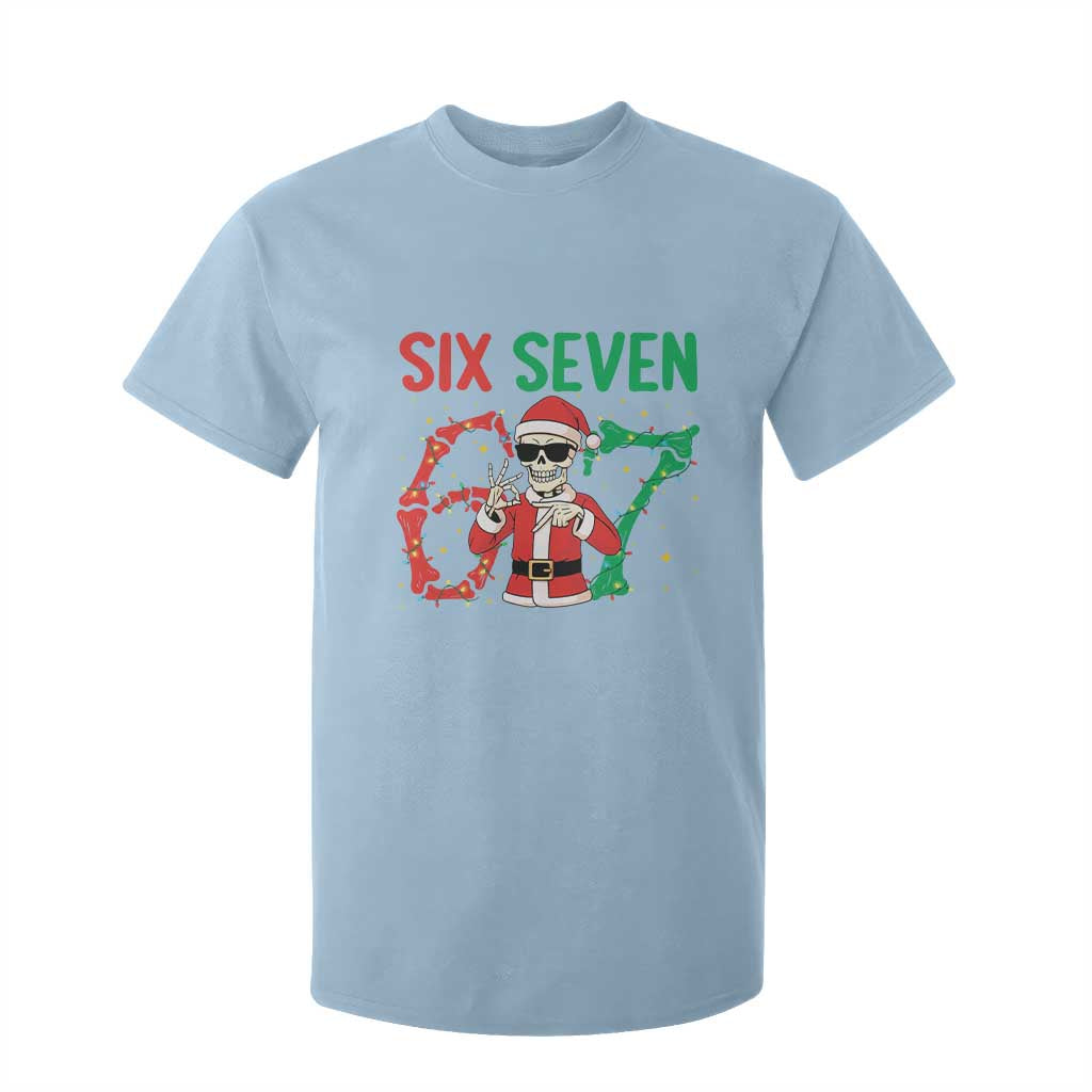 Funny Santa Skeleton Says Six Seven T Shirt For Kid Christmas Meme Gift TS12 Light Blue Print Your Wear