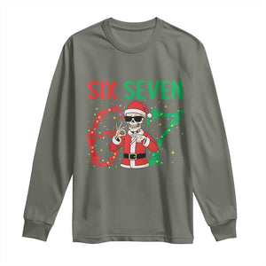 Funny Santa Skeleton Says Six Seven Long Sleeve Shirt Christmas Meme Gift TS12 Military Green Print Your Wear