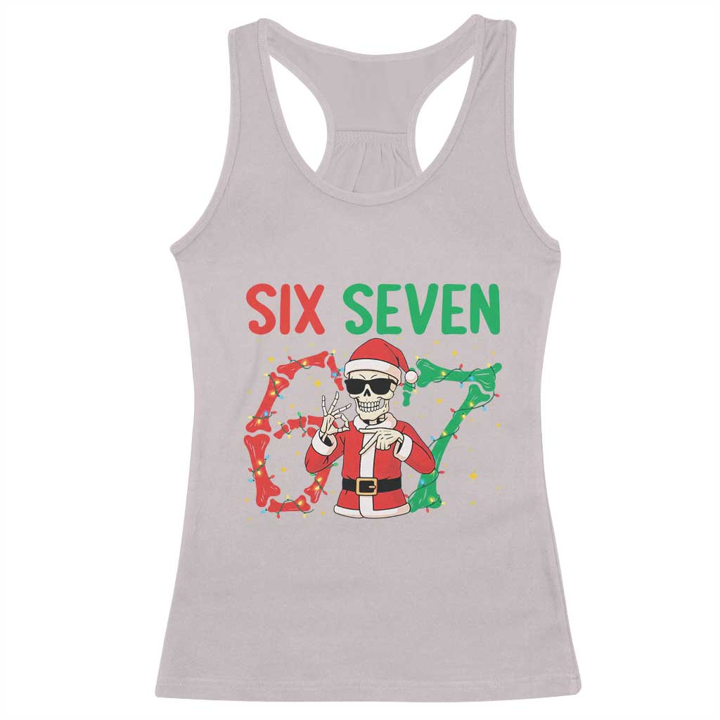 Funny Santa Skeleton Says Six Seven Racerback Tank Top Christmas Meme Gift TS12 Ice Gray Print Your Wear