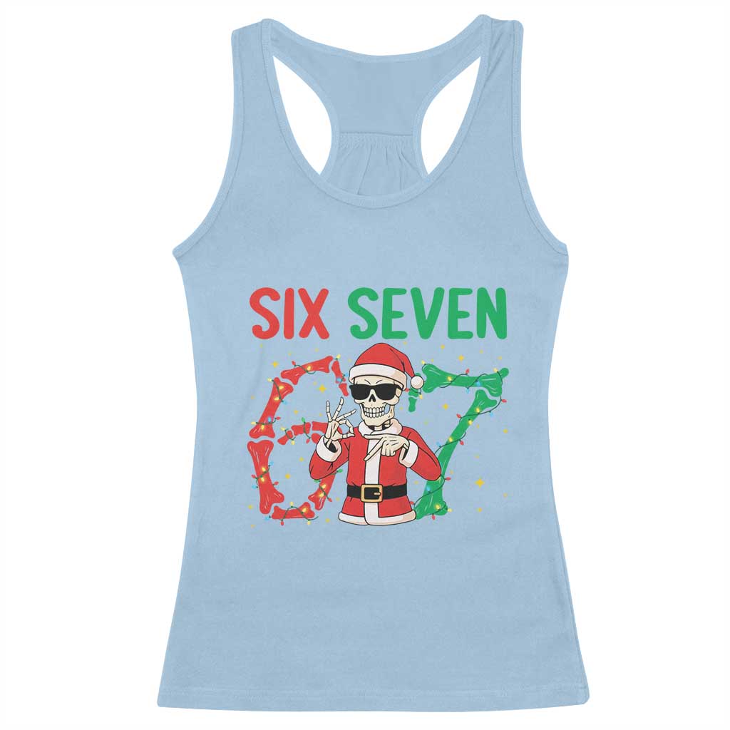Funny Santa Skeleton Says Six Seven Racerback Tank Top Christmas Meme Gift TS12 Light Blue Print Your Wear