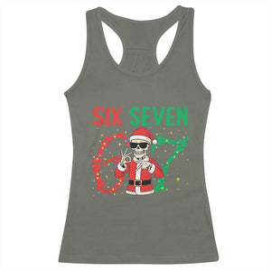 Funny Santa Skeleton Says Six Seven Racerback Tank Top Christmas Meme Gift TS12 Military Green Print Your Wear