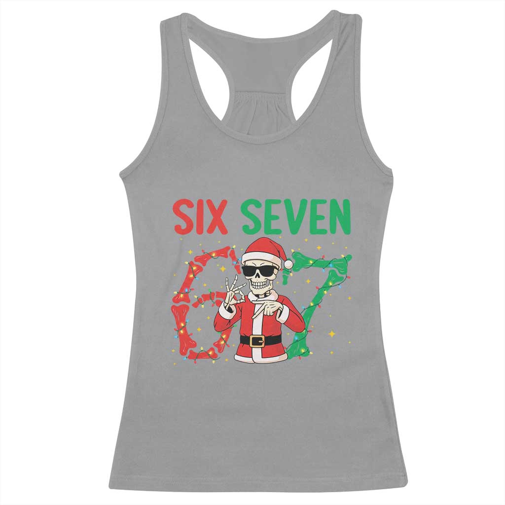 Funny Santa Skeleton Says Six Seven Racerback Tank Top Christmas Meme Gift TS12 Sport Gray Print Your Wear