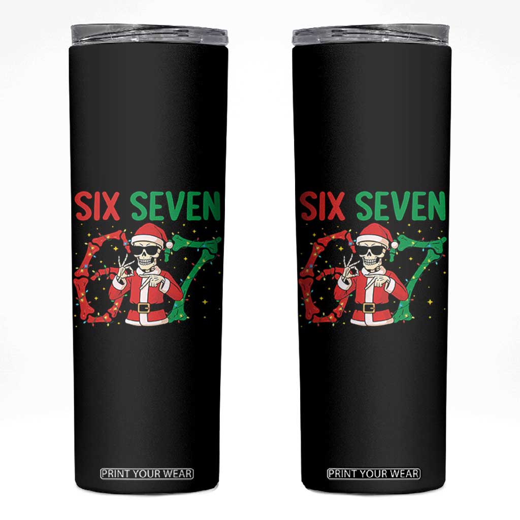 Funny Santa Skeleton Says Six Seven Skinny Tumbler Christmas Meme Gift TS12 Black Print Your Wear