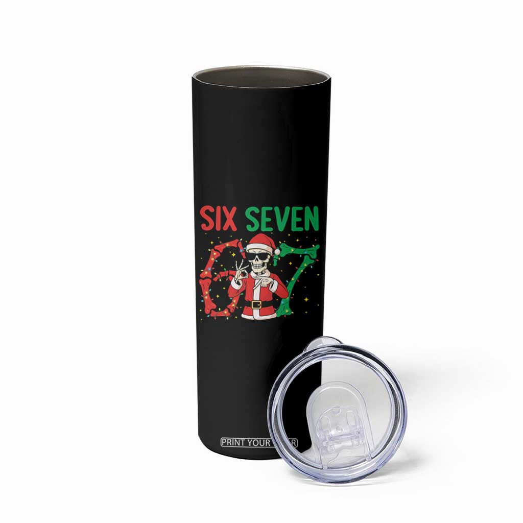 Funny Santa Skeleton Says Six Seven Skinny Tumbler Christmas Meme Gift TS12 Print Your Wear