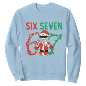 Funny Santa Skeleton Says Six Seven Sweatshirt Christmas Meme Gift TS12 Light Blue Print Your Wear