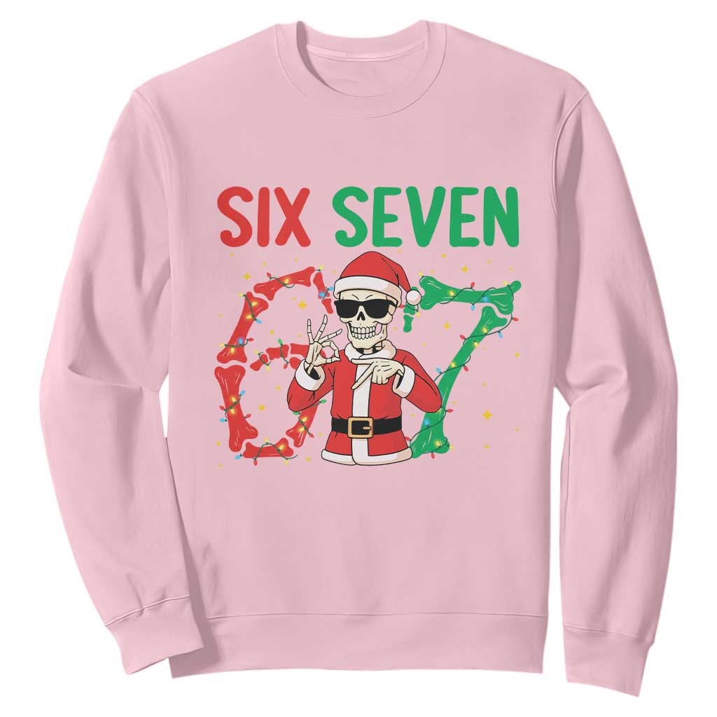 Funny Santa Skeleton Says Six Seven Sweatshirt Christmas Meme Gift TS12 Light Pink Print Your Wear