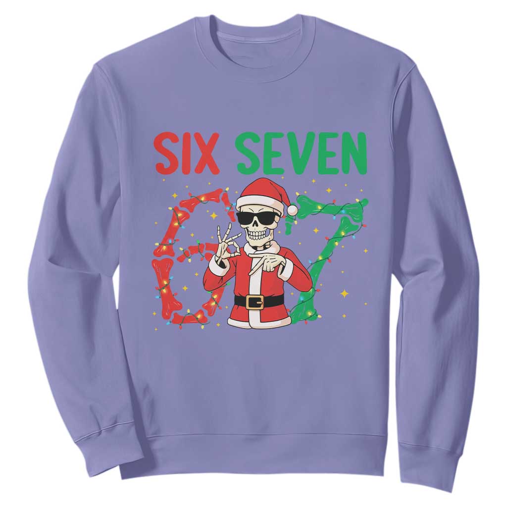 Funny Santa Skeleton Says Six Seven Sweatshirt Christmas Meme Gift TS12 Violet Print Your Wear