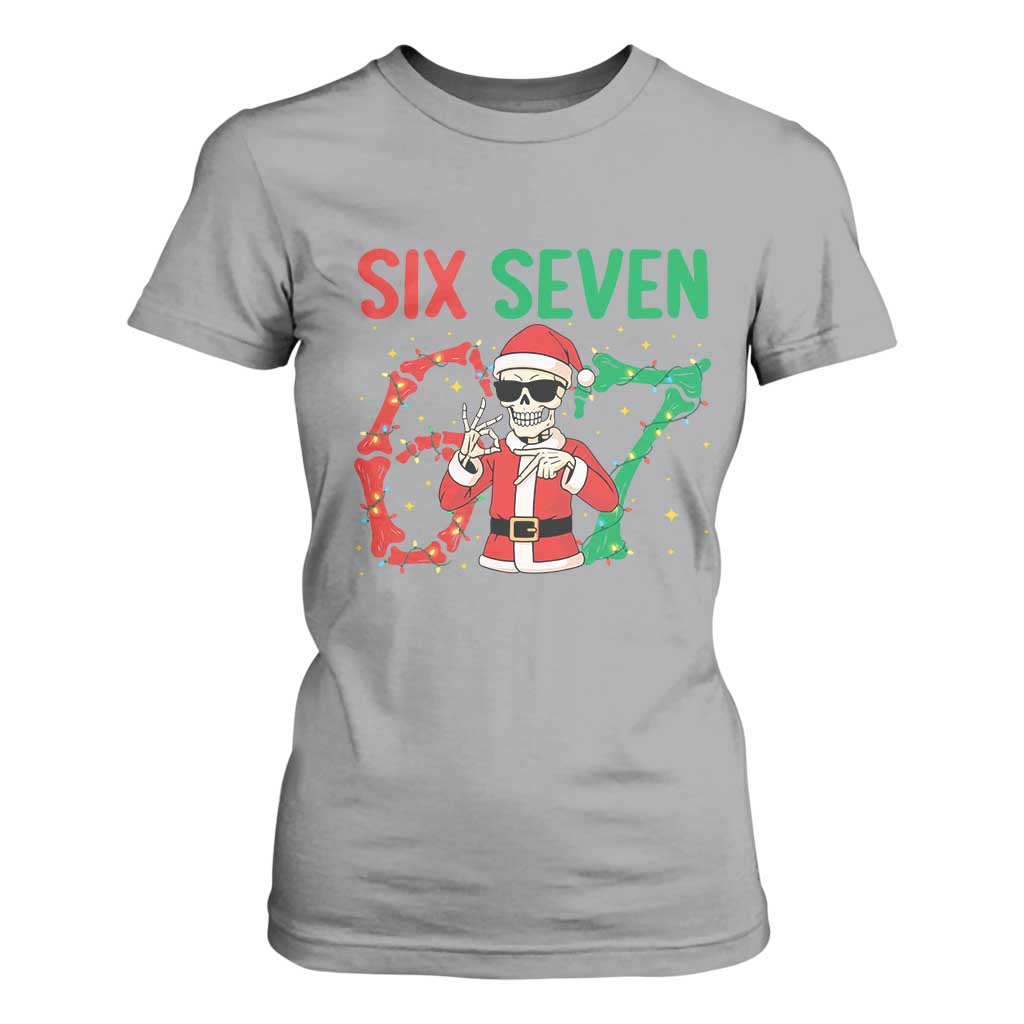 Funny Santa Skeleton Says Six Seven T Shirt For Women Christmas Meme Gift TS12 Sport Gray Print Your Wear