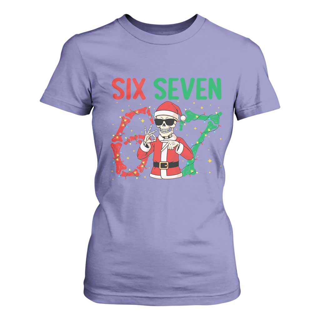 Funny Santa Skeleton Says Six Seven T Shirt For Women Christmas Meme Gift TS12 Violet Print Your Wear