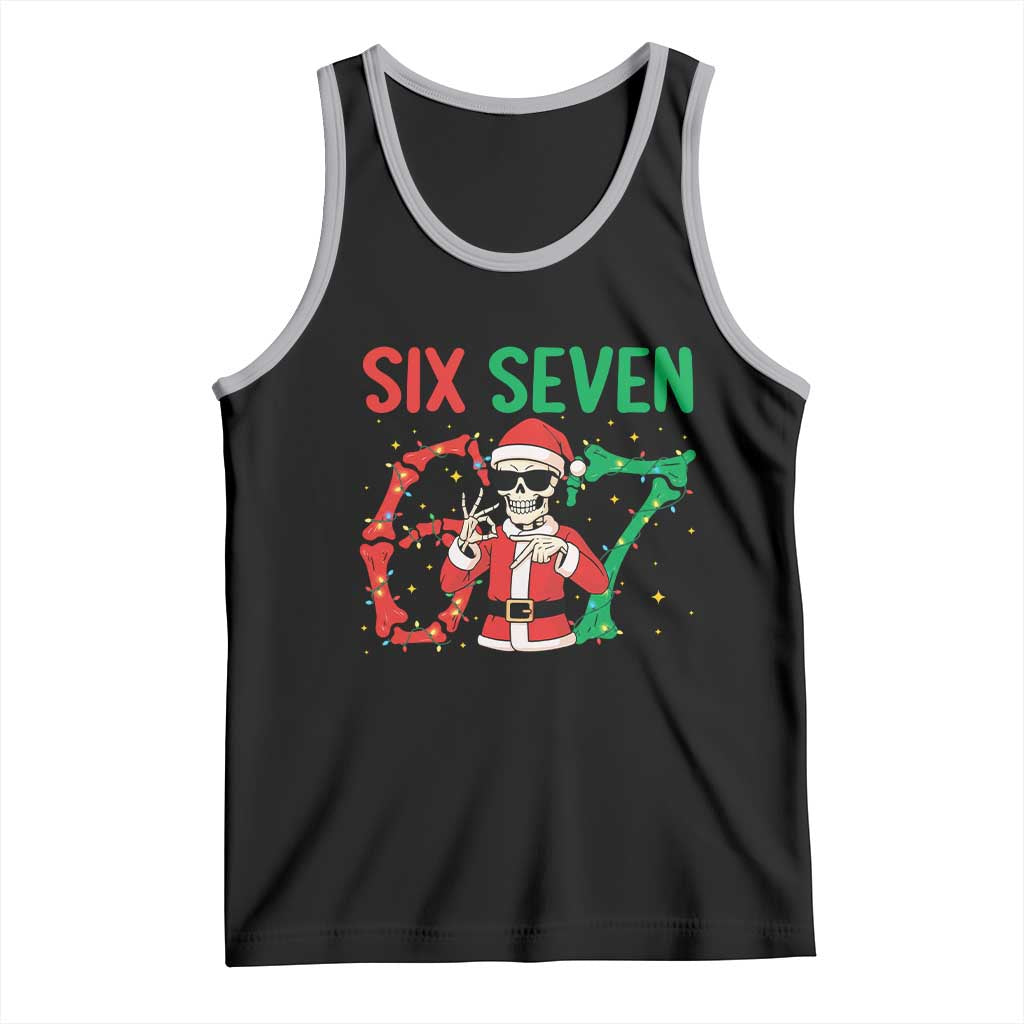 Funny Santa Skeleton Says Six Seven Tank Top Christmas Meme Gift TS12 Black Athletic Heather Print Your Wear
