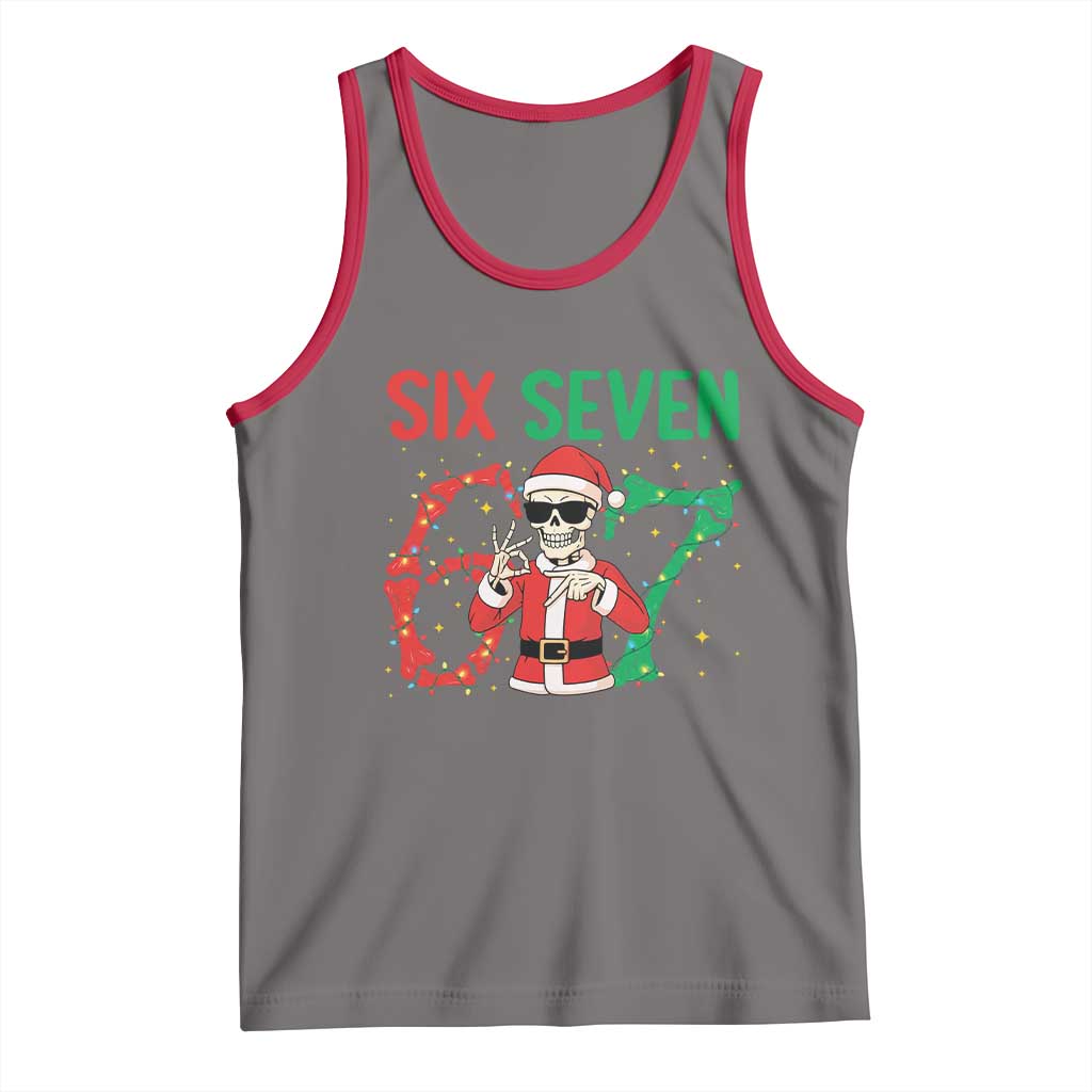 Funny Santa Skeleton Says Six Seven Tank Top Christmas Meme Gift TS12 Deep Heather Red Print Your Wear